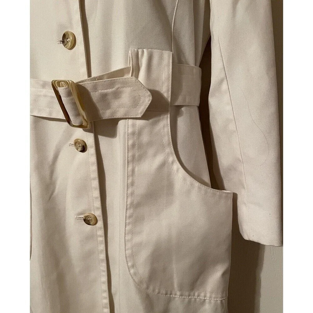 London Fog Off White Maincoat Trench Coat Faux Tortoise Buttons & Buckle - Picture 4 of 16